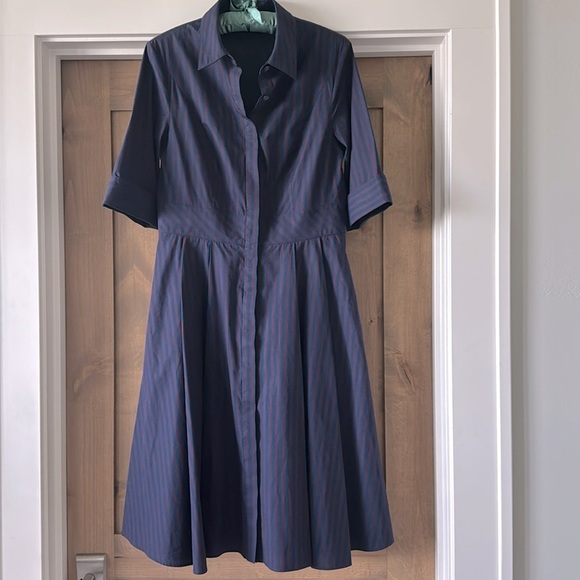 XANDER Midi Shirt Dress Womens 10 Navy/Maroon Pleated skirt Cotton Preppy Retro - Picture 1 of 9